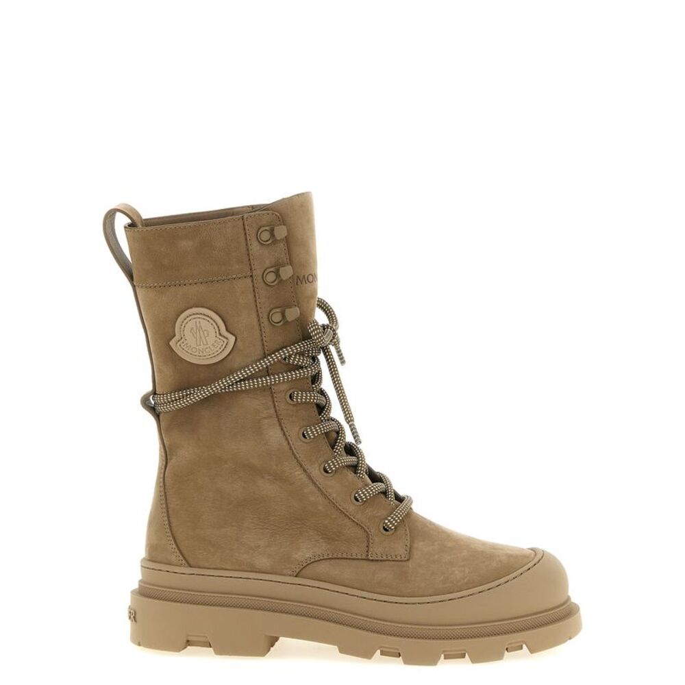 Moncler Beige Leather Lace-Up Women's Boots